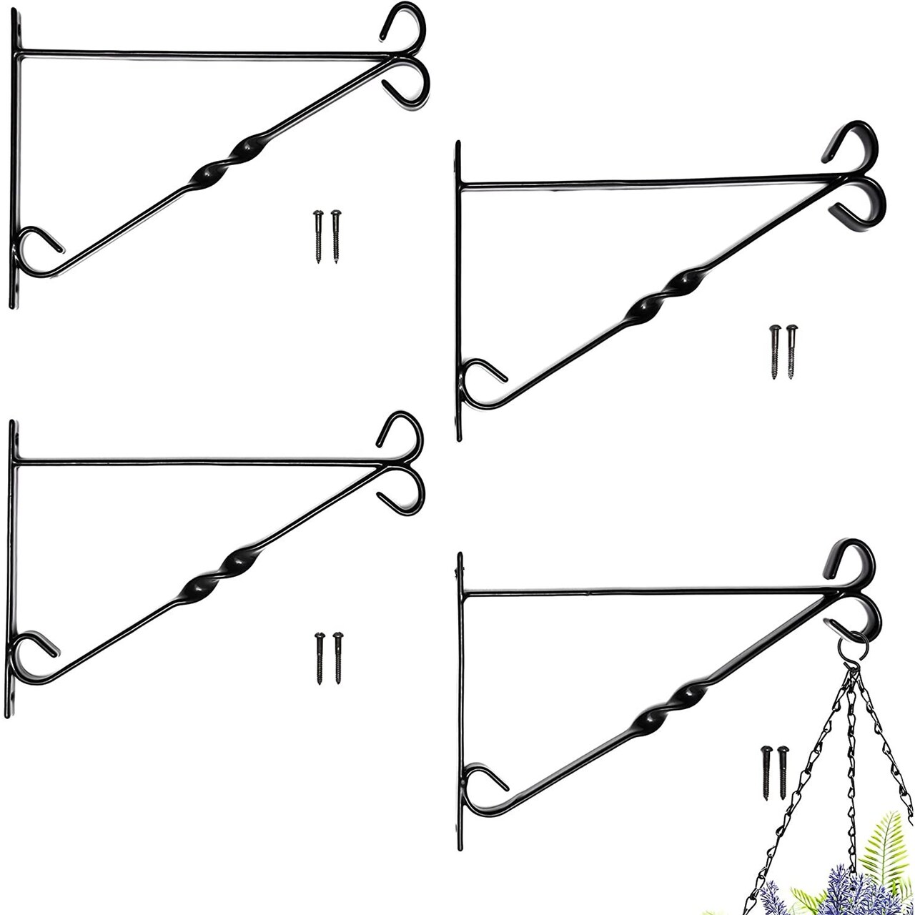 Metal Wall Mounted Plant Hook for Hanging Garden Planters (12 in, 4 Pack)